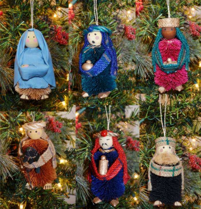Brushart Bristle Brush Ornament Nativity Set of 6